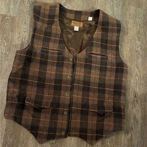 Miller Ranch Wool Vest XXL Brown Plaid Western Cowboy Button Front